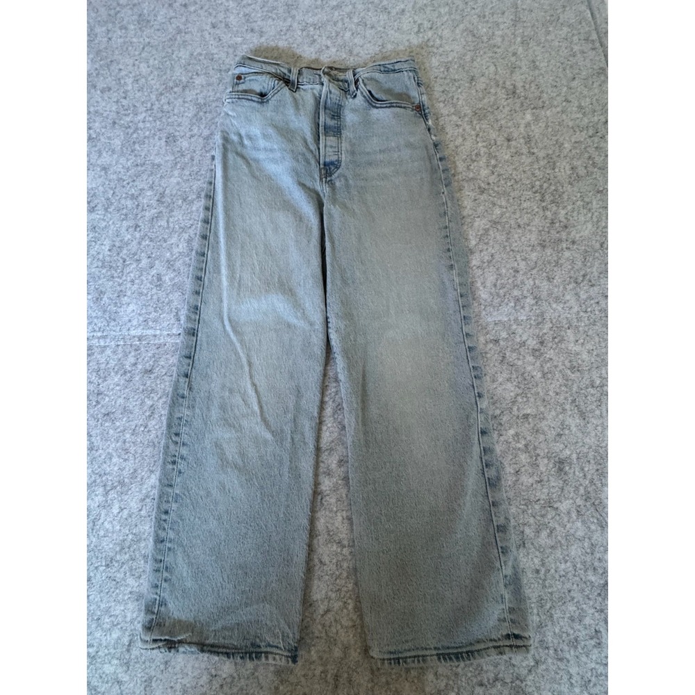 Levis Premium Ribcage Straight Jeans Womens 27 Blue Light Wash High Rise Stretch